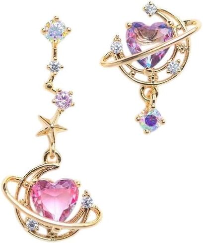 New 2026 Asymmetric Moon Heart Earring For Women Cukte Gold-Plated Pink Zircon Stud Earrings Fashion Aesthetic Jewelry Gift Accessories Creative in Kuwait