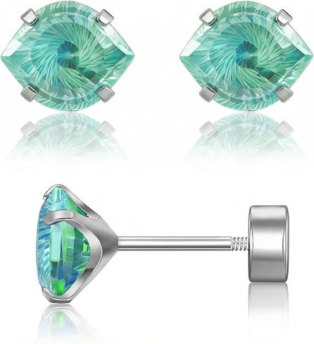 أقراط من التيتانيوم على شكل عين شريرة مسطحة الظهر، مسامير خلفية لولبية خضراء زمردية، لا تسبب الحساسية للأذنين الحساسة، مجوهرات ثقب قيلولة النوم للنساء والفتيات غضروف هيليكس تراغوس، 20 جرام 6 مم in Kuwait