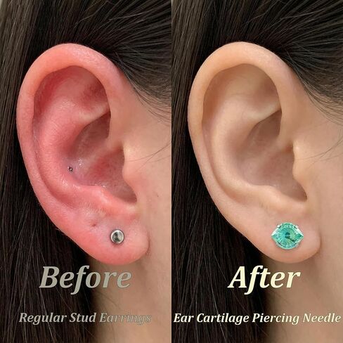 أقراط من التيتانيوم على شكل عين شريرة مسطحة الظهر، مسامير خلفية لولبية خضراء زمردية، لا تسبب الحساسية للأذنين الحساسة، مجوهرات ثقب قيلولة النوم للنساء والفتيات غضروف هيليكس تراغوس، 20 جرام 6 مم in Kuwait