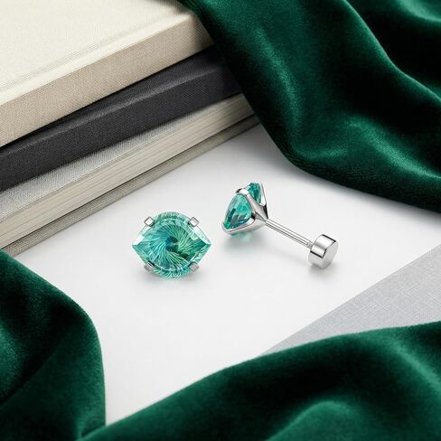 أقراط من التيتانيوم على شكل عين شريرة مسطحة الظهر، مسامير خلفية لولبية خضراء زمردية، لا تسبب الحساسية للأذنين الحساسة، مجوهرات ثقب قيلولة النوم للنساء والفتيات غضروف هيليكس تراغوس، 20 جرام 6 مم in Kuwait