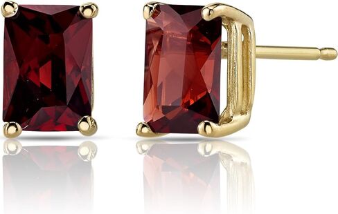 Peora Garnet Earrings for Women in 14 Karat Yellow Gold, Classic Solitaire Studs, 7x5mm Radiant Cut, 2.50 Carats total, Friction Back, Red Garnet Earrings, January Birthstone Earrings in Saudi Arabia