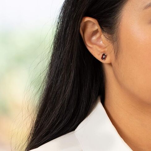 Peora Garnet Earrings for Women in 14 Karat Yellow Gold, Classic Solitaire Studs, 7x5mm Radiant Cut, 2.50 Carats total, Friction Back, Red Garnet Earrings, January Birthstone Earrings in Saudi Arabia