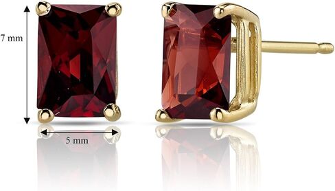 Peora Garnet Earrings for Women in 14 Karat Yellow Gold, Classic Solitaire Studs, 7x5mm Radiant Cut, 2.50 Carats total, Friction Back, Red Garnet Earrings, January Birthstone Earrings in Saudi Arabia