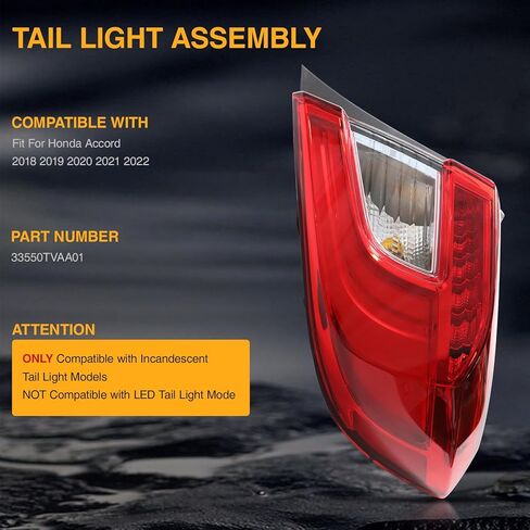 Tail Light Compatible With 2018 2019 2020 2021 2022 Honda Accord Sedan Outer Replace:33550TVAA01 (Right Passenger Side) in Saudi Arabia