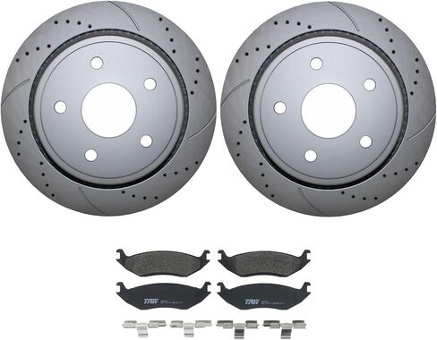 Bison Performance Drilled Slotted Coated Vented 352mm G3000 Cast Iron 5 Lugs Disc Rotors and TRW Pro Metallic Pad Set with Hardware Rear Brake Kit For Chrysler Aspen Dodge Durango Ram 1500 Classic in Saudi Arabia