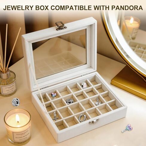 Charm Holder Compatible with Pandora-24-Grid Velvet Jewelry Box Compatible with Pandora,Lockable & Adjustable Gift Box in Kuwait