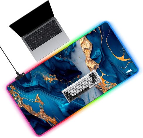 لوحة ماوس ألعاب Vyaaa مقاس 47 بوصة × 20 بوصة RGB، حصيرة مكتب LED مقاس XXL مع 9 أوضاع إضاءة، سطح أملس وقاعدة مطاطية غير قابلة للانزلاق للألعاب/المكتب/المنزل (أسود) in Kuwait