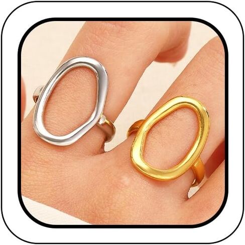 Charm Oval Round Loop Open Rings Set for Women, Simple 14K Gold Geometric Circle Knuckle Statement Rings Minimalist Irregular Finger Rings Gifts in Kuwait