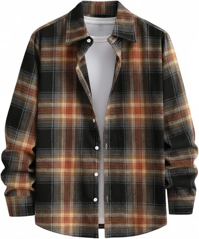 Men's Plaid Gingham Shirts Button Down Long Sleeve Collared Shirt Casual Fall Fashion Tops in Saudi Arabia