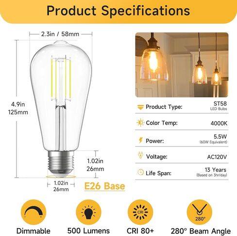 SHINESTAR 8-Pack G25 Globe Light Bulbs, Warm White 2700K, Dimmable, E26 LED Bulb 60 watt Equivalent, Vintage Light Bulbs for Vanity Mirror in Kuwait