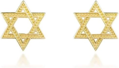 Exquisite 10K or 14K Yellow Gold Dainty Milgrain Jewish Star of David (0.32") Stud Earrings for Women Girls - Choice of Metal in Kuwait