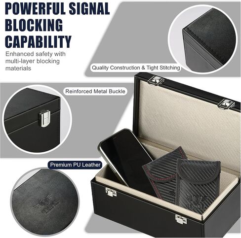 Premium Faraday Box with 2 Faraday Pouches for Car Keys - RFID Signal Blocking Box, Keyless Entry Key Fob Protector, Anti-Theft Signal Blocker for Car Security with PU Leather Design [Large Capacity] in Saudi Arabia