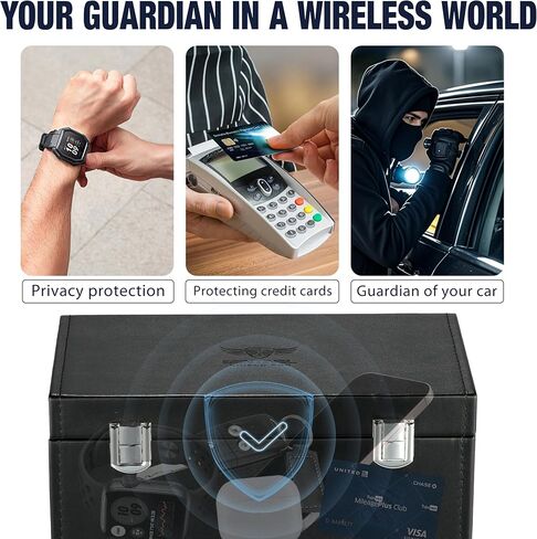 Premium Faraday Box with 2 Faraday Pouches for Car Keys - RFID Signal Blocking Box, Keyless Entry Key Fob Protector, Anti-Theft Signal Blocker for Car Security with PU Leather Design [Large Capacity] in Saudi Arabia