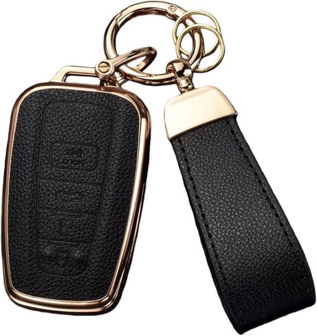 غطاء مفتاح فوب لسيارة تويوتا مع سلسلة مفاتيح، جلد علوي + غطاء مفتاح ناعم من مادة TPU لسيارة هايلاندر RAV4 كامري أفالون C-HR كورولا GT86 (4 أزرار، بني) in Kuwait