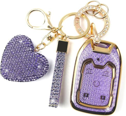 Key Fob Cover with Diamond Keychain Compatible with Chevy GMC Yukon/Yukon XL Car Key Holder Compatible with Chevrolet Terrain Acadia Sierra Suburban Tahoe for Women, 6 Buttons (Pink-Heart) in Kuwait