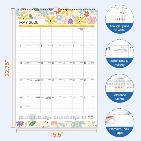 SUNEE 2026 Wall Calendar Large 22.75"x15.5", 21 Month Calendar (Ends December 2027), Vertical Extra Large, Seasons Color in Kuwait