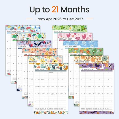 SUNEE 2026 Wall Calendar Large 22.75"x15.5", 21 Month Calendar (Ends December 2027), Vertical Extra Large, Seasons Color in Kuwait