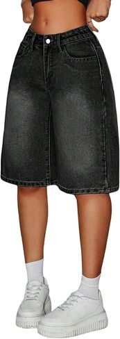 Girls Jean Shorts Baggy Loose Fit Raw Hem Bermuda Denim Shorts Side-Stripe Bowknot Y2K Cute Streetwear 13-16Y in Kuwait