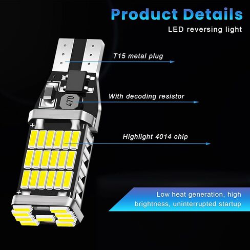 4 PCS LED Reverse Lights, T15 45SMD-4014 Chipsets Backup Light Error Free Turn Signal Bulbs, Non Polarity 6500K Super Bright Brake Light Bulb Replacement, Car Accessories (White) in Saudi Arabia