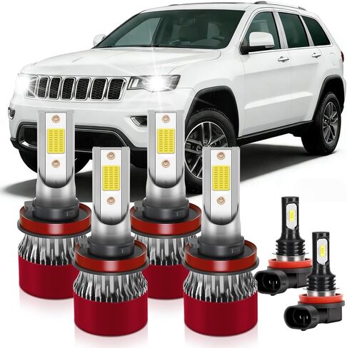 مصابيح كهربائية مناسبة لـ 2017-2021 Jeep Grand Cherokee H9 High Beam H11 Low Beam H11 Fog Light فائقة السطوع مع قابس مروحة التبريد والتشغيل حزمة من 6 in Kuwait