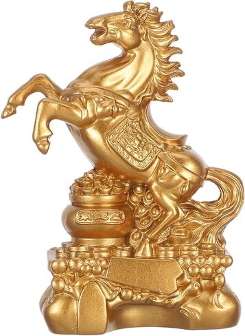 VOSAREA Horse Statue 2026 Golden Feng Shui Feng Shui Zodiac Horse Figurine Chinese New Year Zodiac Blessing Souvenir for 2026 Chinese Year in Saudi Arabia