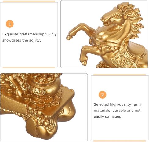 VOSAREA Horse Statue 2026 Golden Feng Shui Feng Shui Zodiac Horse Figurine Chinese New Year Zodiac Blessing Souvenir for 2026 Chinese Year in Saudi Arabia