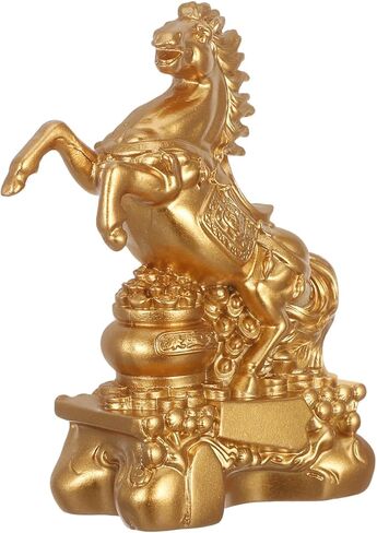 VOSAREA Horse Statue 2026 Golden Feng Shui Feng Shui Zodiac Horse Figurine Chinese New Year Zodiac Blessing Souvenir for 2026 Chinese Year in Saudi Arabia