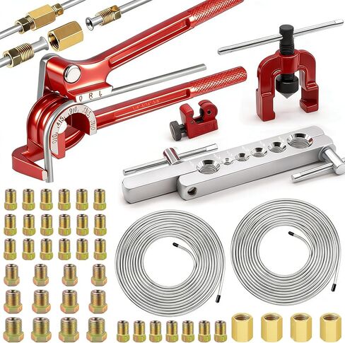smseace 1/4" Brake Line Flaring Tools kit Including Tubing Bender，Flaring Tool ，25Ft. 1/4" Brake Tubing, Fittings(16pcs Fittings,2pcs Union+4pcs Nut) and Cutter Brake Repair Brake Flaring Tools in Kuwait