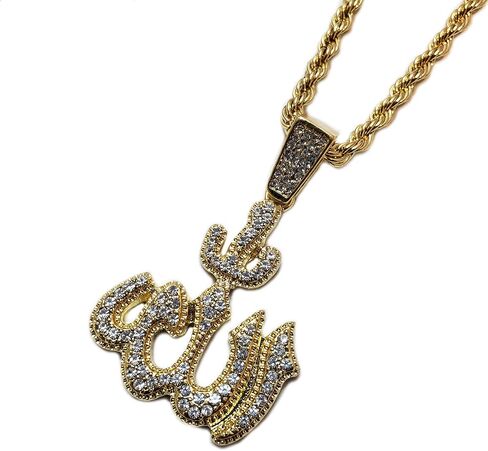 Hip Hop Iced Gold PT Muslim Allah Pendant & 4mm 24" Rope Chain Fashion Bling Necklace in Saudi Arabia
