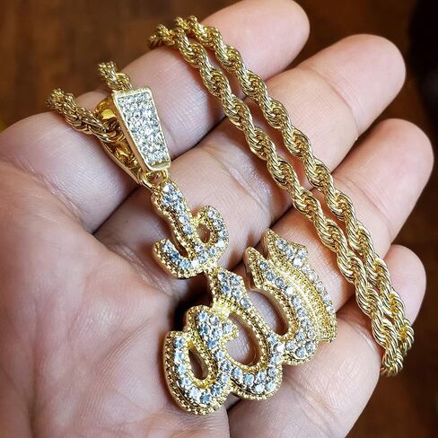 Hip Hop Iced Gold PT Muslim Allah Pendant & 4mm 24" Rope Chain Fashion Bling Necklace in Saudi Arabia