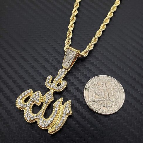 Hip Hop Iced Gold PT Muslim Allah Pendant & 4mm 24" Rope Chain Fashion Bling Necklace in Saudi Arabia