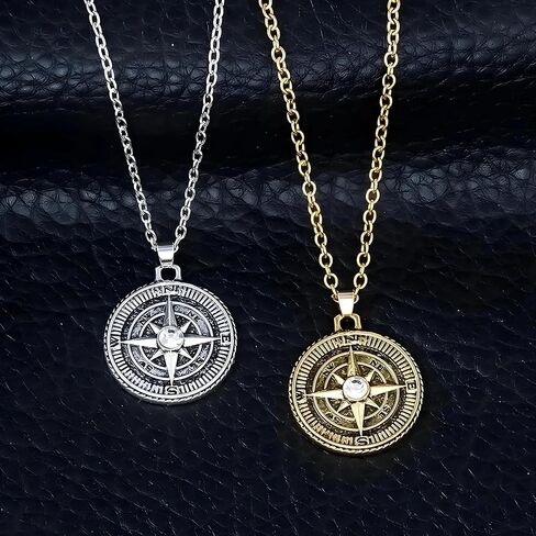 Compass Necklace Graduation Gift - Retro Cross Pendant Necklace for Women and Men, Vintage Silver Octagon Star, Round Chain Jewelry in Saudi Arabia