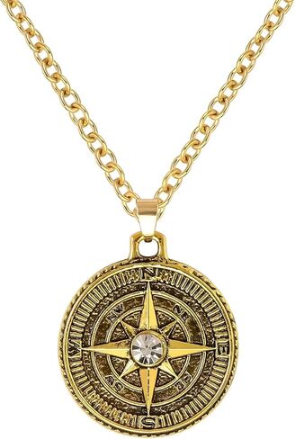 Compass Necklace Graduation Gift - Retro Cross Pendant Necklace for Women and Men, Vintage Silver Octagon Star, Round Chain Jewelry in Saudi Arabia