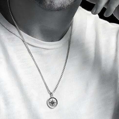 Compass Necklace Graduation Gift - Retro Cross Pendant Necklace for Women and Men, Vintage Silver Octagon Star, Round Chain Jewelry in Saudi Arabia