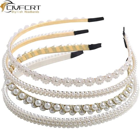 4 قطع عصابات رأس الزفاف للنساء عصابات رأس معدنية لامعة غير قابلة للانزلاق عصابة رأس مفردة مزدوجة من اللؤلؤ طوق شعر العروس وحفلات الزفاف وحفلات العازبة وإكسسوارات الشعر in Kuwait