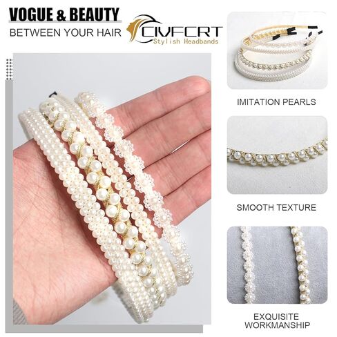 4 قطع عصابات رأس الزفاف للنساء عصابات رأس معدنية لامعة غير قابلة للانزلاق عصابة رأس مفردة مزدوجة من اللؤلؤ طوق شعر العروس وحفلات الزفاف وحفلات العازبة وإكسسوارات الشعر in Kuwait