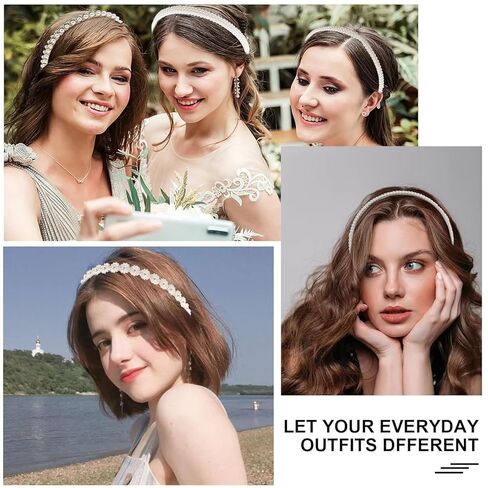 4 قطع عصابات رأس الزفاف للنساء عصابات رأس معدنية لامعة غير قابلة للانزلاق عصابة رأس مفردة مزدوجة من اللؤلؤ طوق شعر العروس وحفلات الزفاف وحفلات العازبة وإكسسوارات الشعر in Kuwait