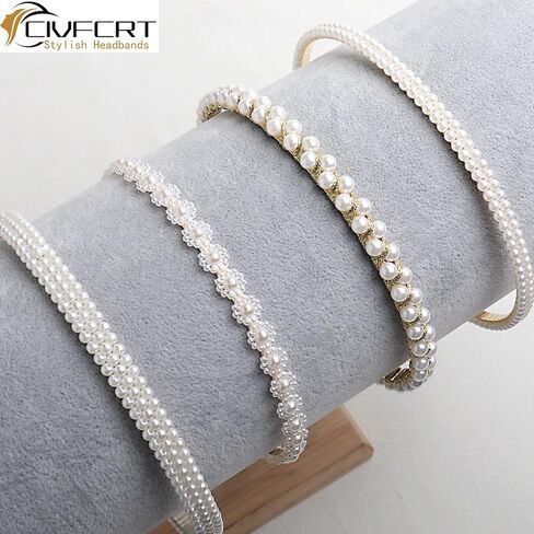 4 قطع عصابات رأس الزفاف للنساء عصابات رأس معدنية لامعة غير قابلة للانزلاق عصابة رأس مفردة مزدوجة من اللؤلؤ طوق شعر العروس وحفلات الزفاف وحفلات العازبة وإكسسوارات الشعر in Kuwait
