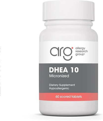 مجموعة أبحاث الحساسية DHEA للرجال والنساء - ميكروني، ديهيدرو إيبي أندروستيرون، دعم التمثيل الغذائي، جرعة منخفضة من DHEA، مكمل 10 مجم، خالي من الصويا، نباتي، أقراص مسجلة - 60 قرصًا in Kuwait