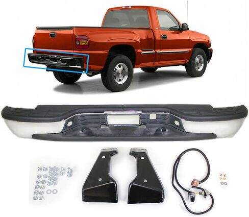 MBI AUTO - Steel Chrome, Rear Step Bumper Assembly Compatible with Stepside 1999-2004 Chevy Silverado & 1999-2005 GMC Sierra 1500, GM1103123 in Kuwait