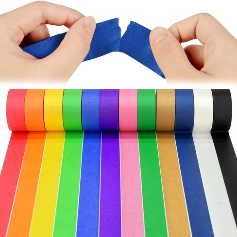 Colored Masking Tape 1 inch Wide - 12 Rolls 512' x 1'' Paper Tape - Vibrant, Adhesive, No Residue - Rainbow Colored Painters Tape for Art, Crafts, DIY, Labeling, Coding & Room Decoration in Kuwait