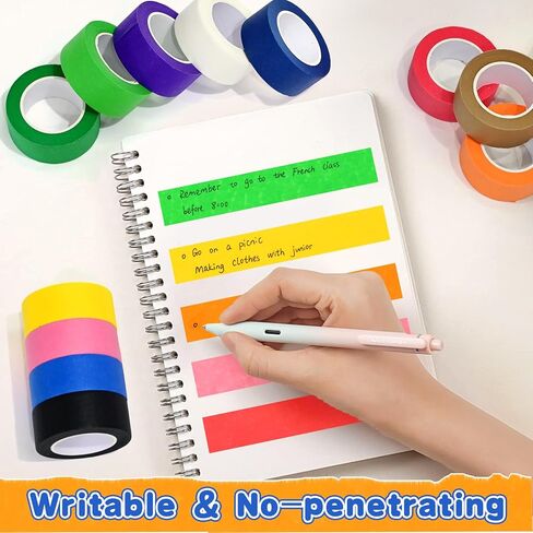 Colored Masking Tape 1 inch Wide - 12 Rolls 512' x 1'' Paper Tape - Vibrant, Adhesive, No Residue - Rainbow Colored Painters Tape for Art, Crafts, DIY, Labeling, Coding & Room Decoration in Kuwait
