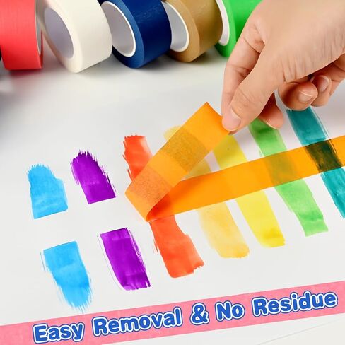 Colored Masking Tape 1 inch Wide - 12 Rolls 512' x 1'' Paper Tape - Vibrant, Adhesive, No Residue - Rainbow Colored Painters Tape for Art, Crafts, DIY, Labeling, Coding & Room Decoration in Kuwait