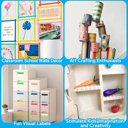 Colored Masking Tape 1 inch Wide - 12 Rolls 512' x 1'' Paper Tape - Vibrant, Adhesive, No Residue - Rainbow Colored Painters Tape for Art, Crafts, DIY, Labeling, Coding & Room Decoration in Kuwait