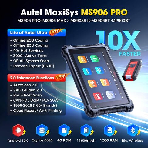 Autel MaxiSys MS906 PRO Scanner, 2026 MS906Pro Same as MS906MAX, Top ECU Elite 2.0 of MS906BT MP900BT MP900 MS908S, Bidirectional 3K+ Test, OE All Sys, CAN FD DoIP, 36+ Service, AutoScan 2.0 in Saudi Arabia
