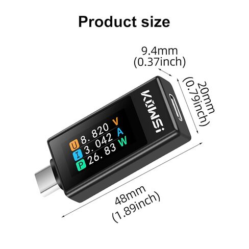KWS-2303C USB C Tester Power Meter, 4-30V 0-8A Type-C Tester Digital Multimeter, Power Voltage and Current Tester Meter, Power Bank Capacity Voltmeter USB Cable Charger Detector (Black) in Kuwait