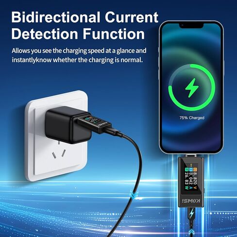 KWS-2303C USB C Tester Power Meter, 4-30V 0-8A Type-C Tester Digital Multimeter, Power Voltage and Current Tester Meter, Power Bank Capacity Voltmeter USB Cable Charger Detector (Black) in Kuwait