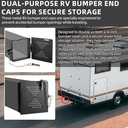 TonGass (2-Pack, Black 4"x4" Metal RV Bumper End Cap with Vent Holes, RV Bumper Plug End Cap, Square Camper Bumpers Caps for Trailer Outdoor Travel, Camper Bumpers Protective Cover with Hinged Door in Saudi Arabia