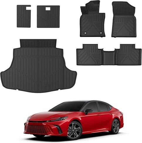 سجادات أرضية متوافقة مع 2025 2026 Toyota Camry (تشمل الهجين) سجادة البضائع وبطانة البضائع وغطاء المقعد الخلفي حامي جميع ملحقات كامري الطقس (سجادات الأرضية + سجادة صندوق السيارة + سجادات مسند الظهر) in Kuwait