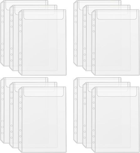 12PCS A5 Binder Pockets No Zipper, A5 Size 6 Holes Binder Inserts Budget Cash Envelopes Clear Binders Folders Document Filing Bags Money Organizer Bags for Saving Challenge in Kuwait